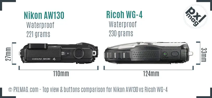 Nikon AW130 vs Ricoh WG-4 top view buttons comparison
