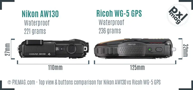 Nikon AW130 vs Ricoh WG-5 GPS top view buttons comparison