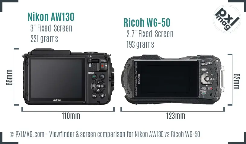 Nikon AW130 vs Ricoh WG-50 Screen and Viewfinder comparison