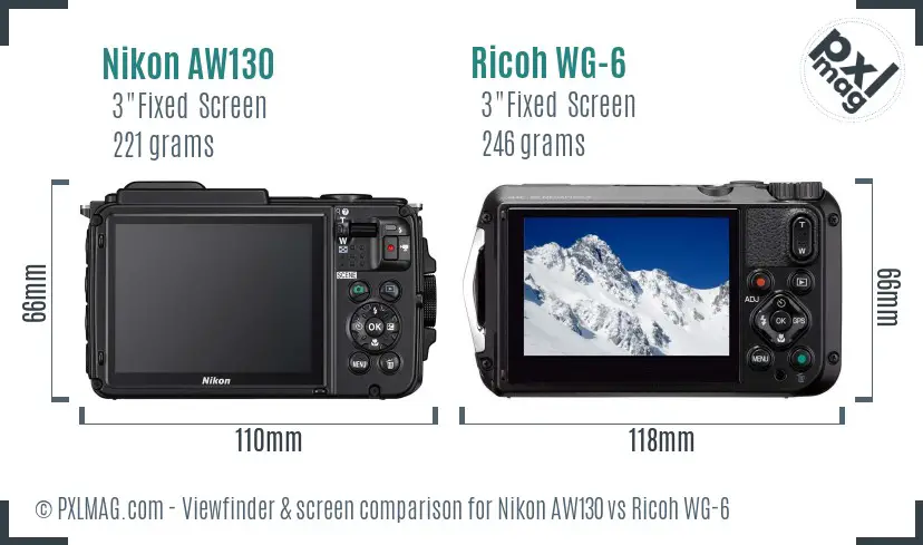 Nikon AW130 vs Ricoh WG-6 Screen and Viewfinder comparison