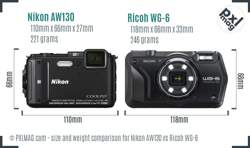 Nikon AW130 vs Ricoh WG-6 size comparison