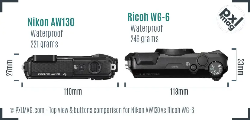 Nikon AW130 vs Ricoh WG-6 top view buttons comparison