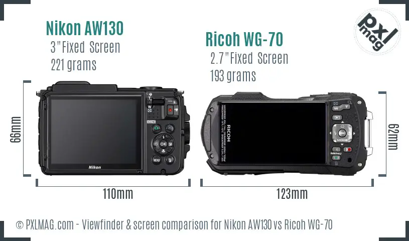 Nikon AW130 vs Ricoh WG-70 Screen and Viewfinder comparison