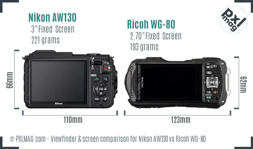 Nikon AW130 vs Ricoh WG-80 Screen and Viewfinder comparison