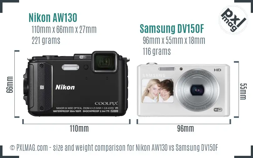 Nikon AW130 vs Samsung DV150F size comparison