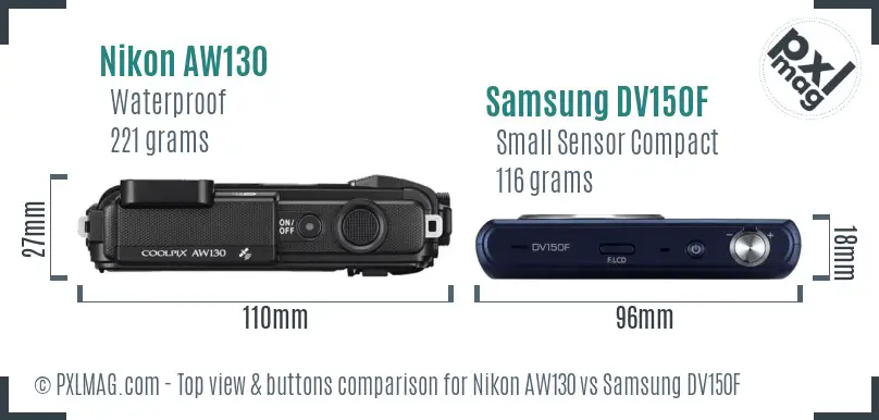 Nikon AW130 vs Samsung DV150F top view buttons comparison