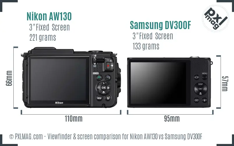 Nikon AW130 vs Samsung DV300F Screen and Viewfinder comparison