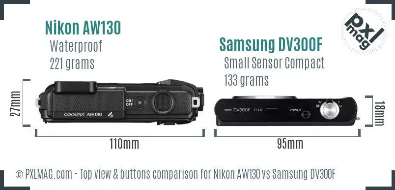 Nikon AW130 vs Samsung DV300F top view buttons comparison