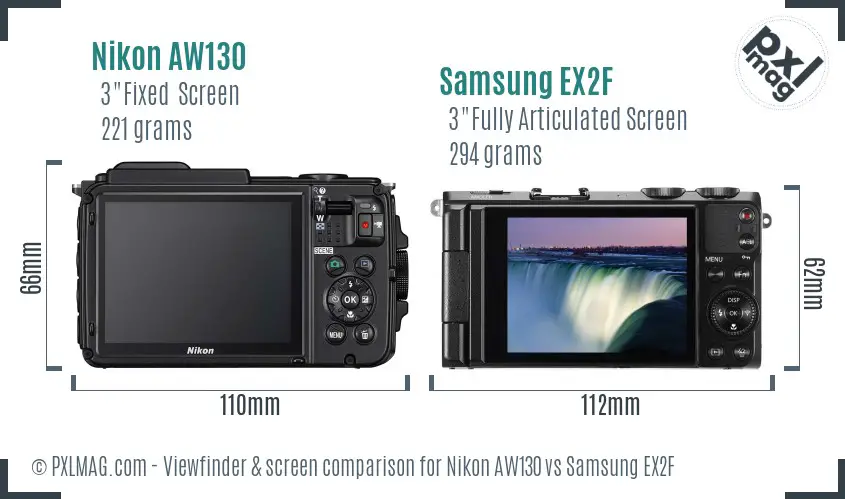 Nikon AW130 vs Samsung EX2F Screen and Viewfinder comparison Nikon AW130 vs Samsung EX2F Screen and Viewfinder comparison