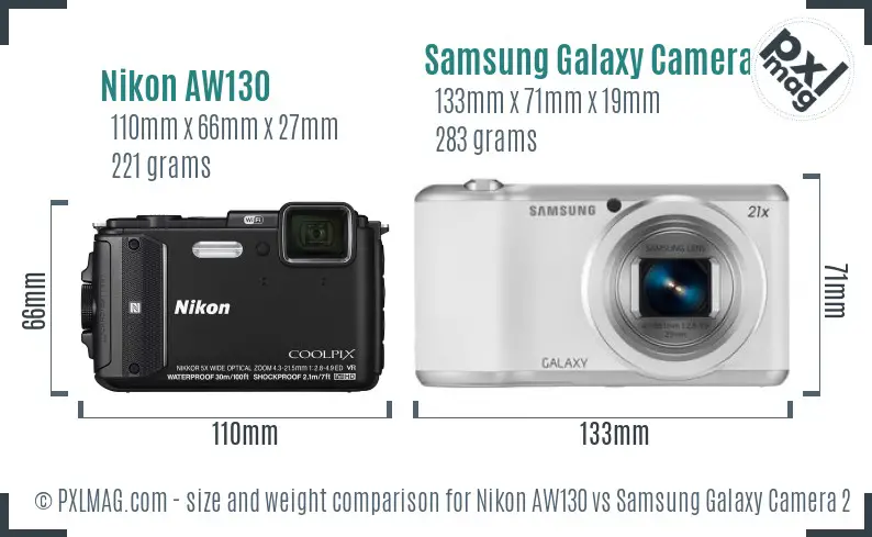 Nikon AW130 vs Samsung Galaxy Camera 2 size comparison