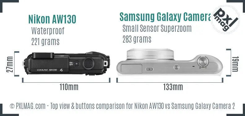 Nikon AW130 vs Samsung Galaxy Camera 2 top view buttons comparison