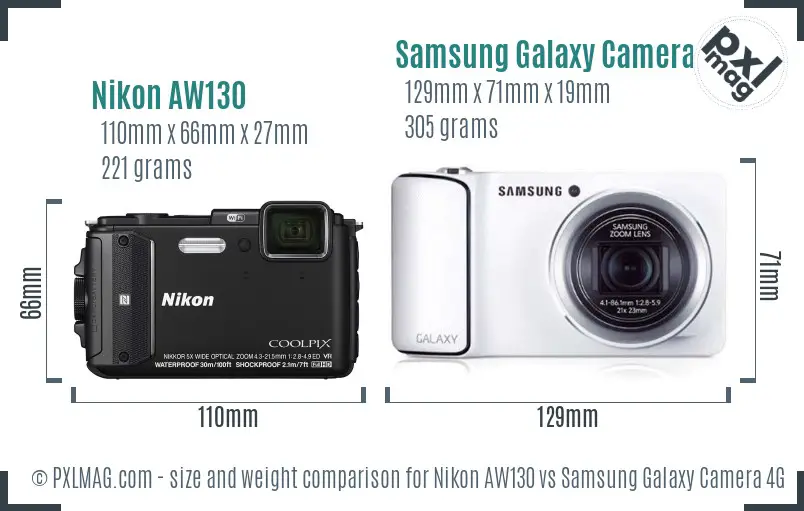 Nikon AW130 vs Samsung Galaxy Camera 4G size comparison Nikon AW130 vs Samsung Galaxy Camera 4G size comparison