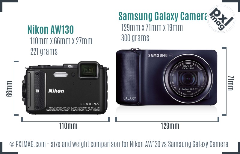 Nikon AW130 vs Samsung Galaxy Camera size comparison Nikon AW130 vs Samsung Galaxy Camera size comparison