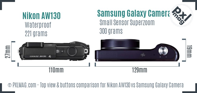 Nikon AW130 vs Samsung Galaxy Camera top view buttons comparison