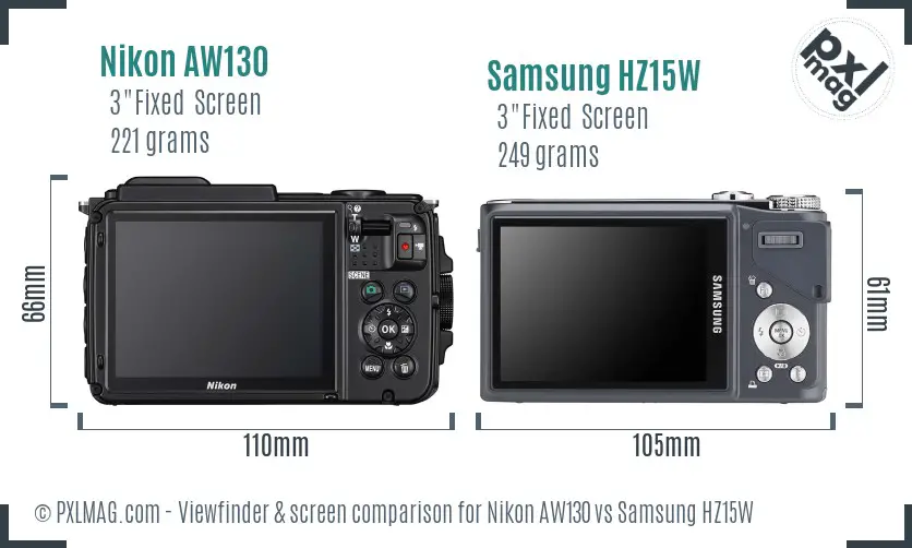 Nikon AW130 vs Samsung HZ15W Screen and Viewfinder comparison