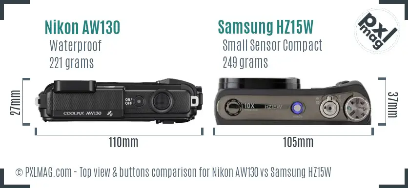 Nikon AW130 vs Samsung HZ15W top view buttons comparison
