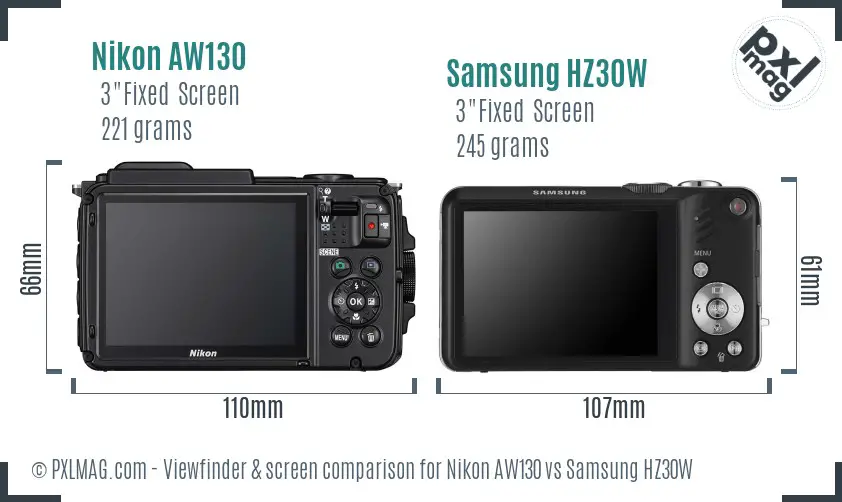 Nikon AW130 vs Samsung HZ30W Screen and Viewfinder comparison