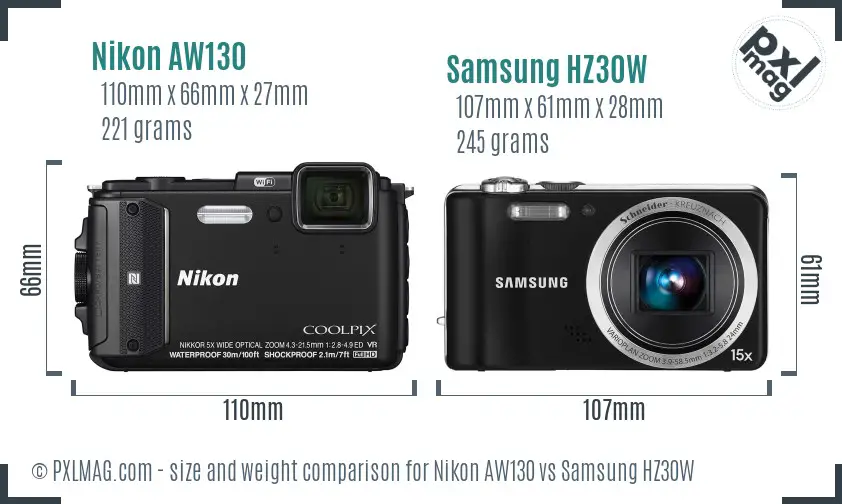 Nikon AW130 vs Samsung HZ30W size comparison