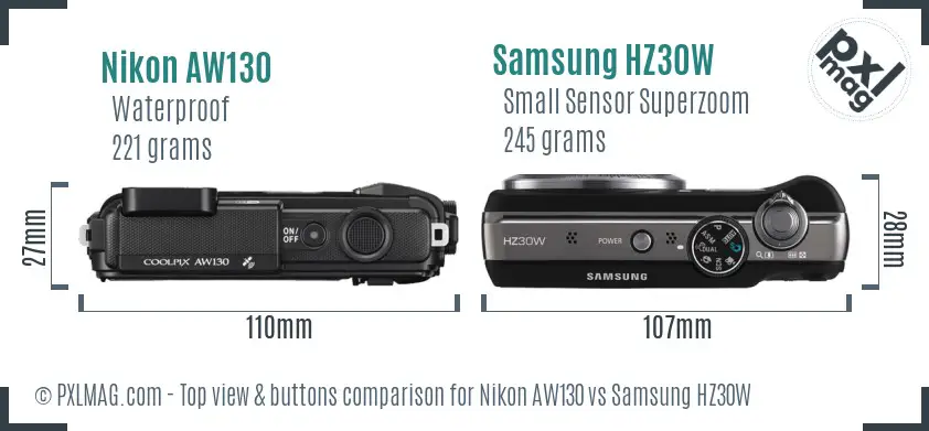 Nikon AW130 vs Samsung HZ30W top view buttons comparison