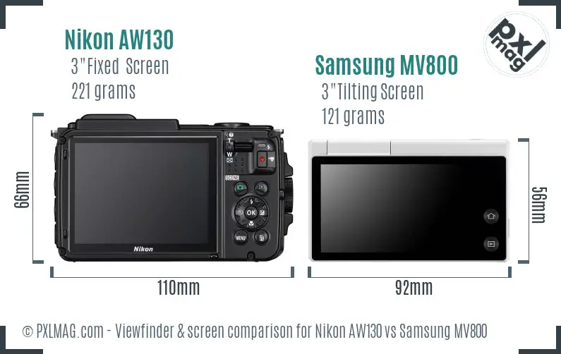 Nikon AW130 vs Samsung MV800 Screen and Viewfinder comparison