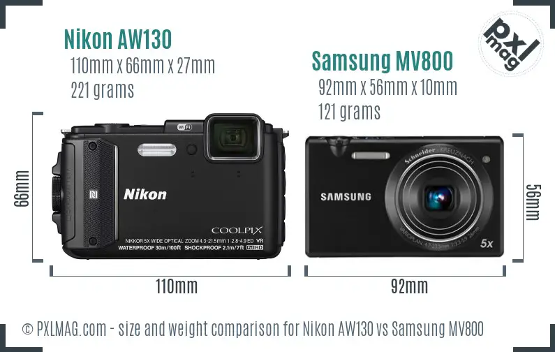 Nikon AW130 vs Samsung MV800 size comparison