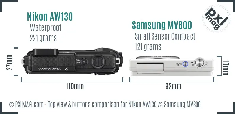 Nikon AW130 vs Samsung MV800 top view buttons comparison