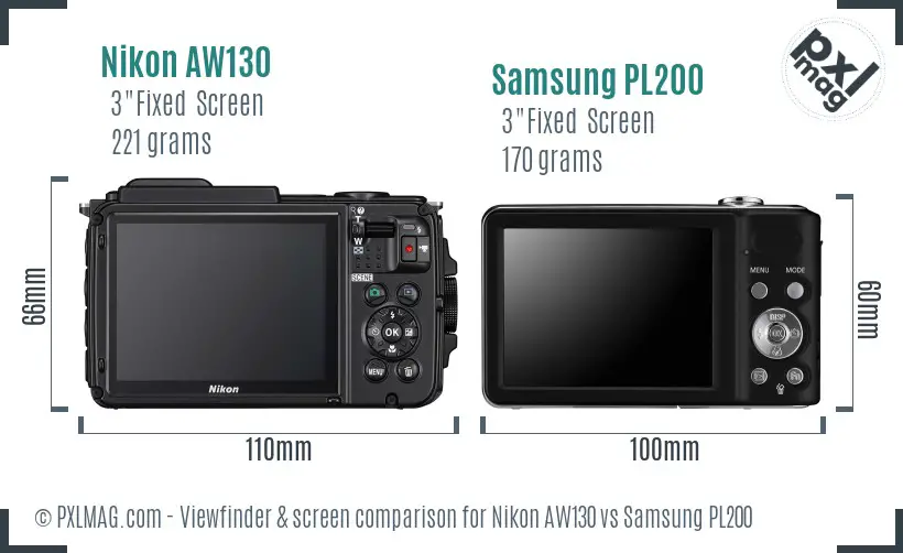 Nikon AW130 vs Samsung PL200 Screen and Viewfinder comparison Nikon AW130 vs Samsung PL200 Screen and Viewfinder comparison