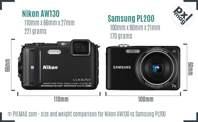 Nikon AW130 vs Samsung PL200 size comparison Nikon AW130 vs Samsung PL200 size comparison