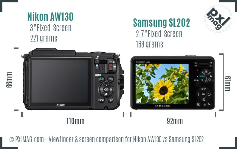 Nikon AW130 vs Samsung SL202 Screen and Viewfinder comparison