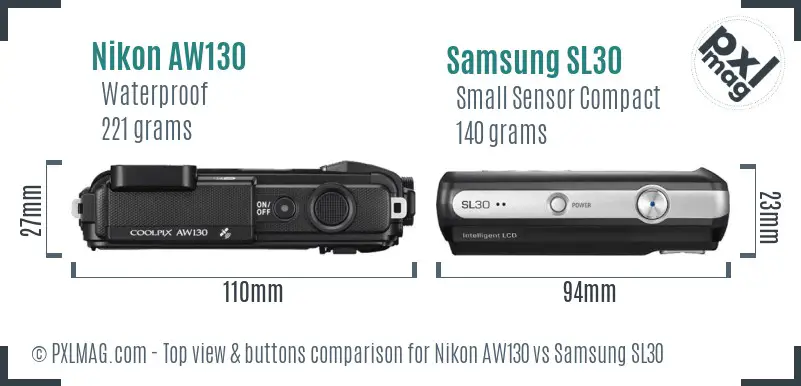 Nikon AW130 vs Samsung SL30 top view buttons comparison