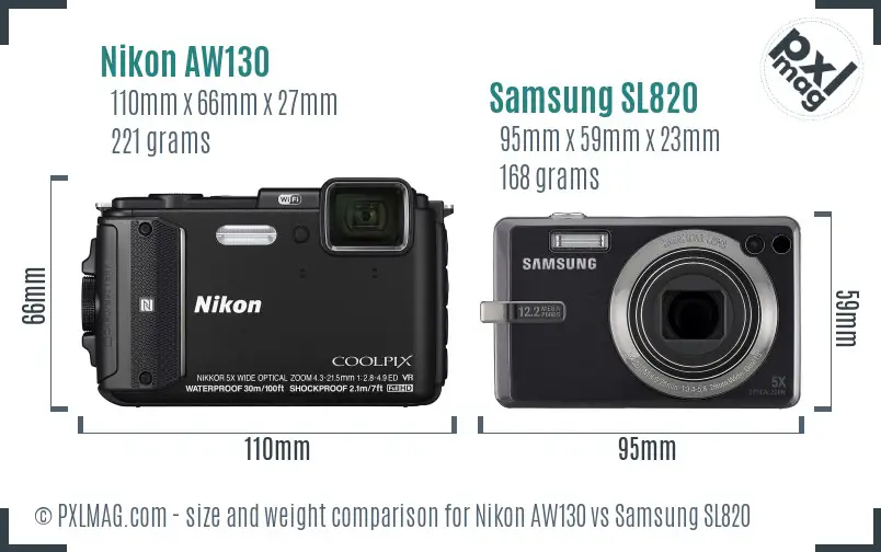 Nikon AW130 vs Samsung SL820 size comparison Nikon AW130 vs Samsung SL820 size comparison