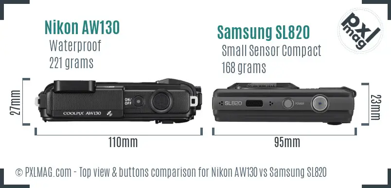 Nikon AW130 vs Samsung SL820 top view buttons comparison Nikon AW130 vs Samsung SL820 top view buttons comparison