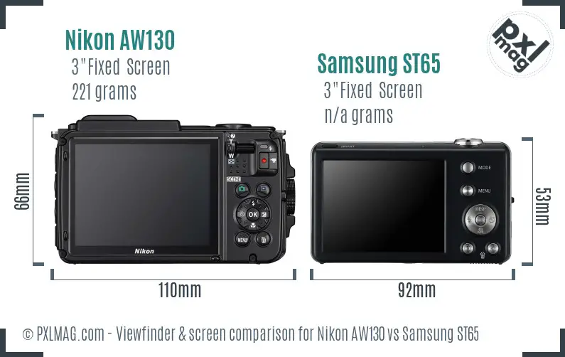 Nikon AW130 vs Samsung ST65 Screen and Viewfinder comparison