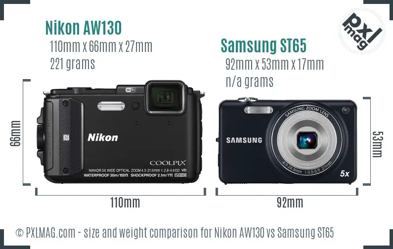 Nikon AW130 vs Samsung ST65 size comparison