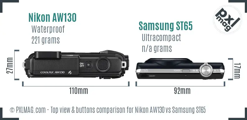 Nikon AW130 vs Samsung ST65 top view buttons comparison