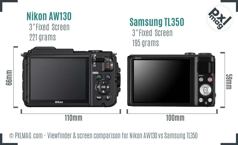 Nikon AW130 vs Samsung TL350 Screen and Viewfinder comparison