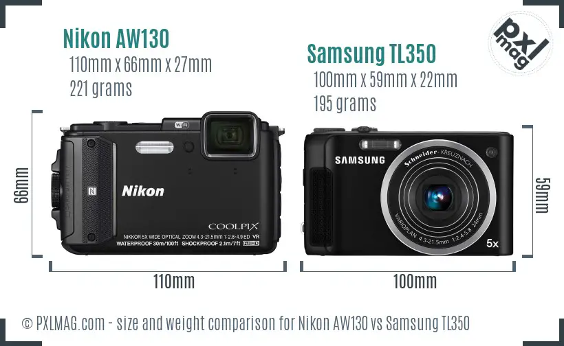 Nikon AW130 vs Samsung TL350 size comparison