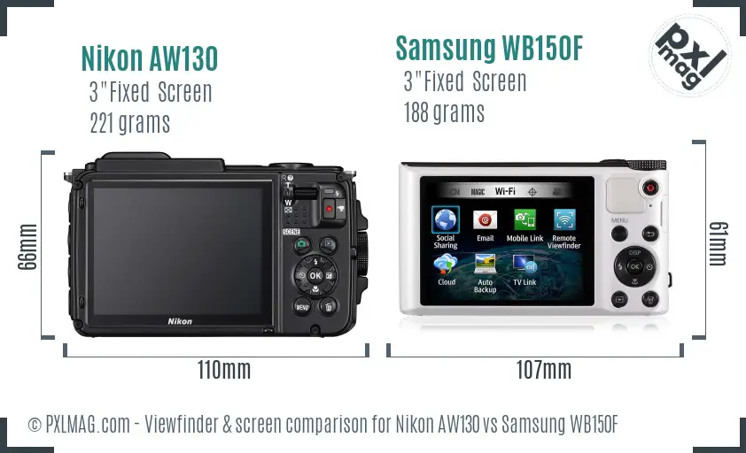 Nikon AW130 vs Samsung WB150F Screen and Viewfinder comparison