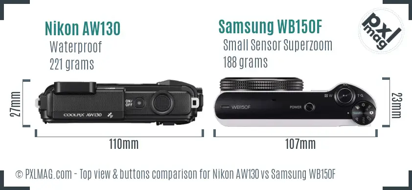 Nikon AW130 vs Samsung WB150F top view buttons comparison