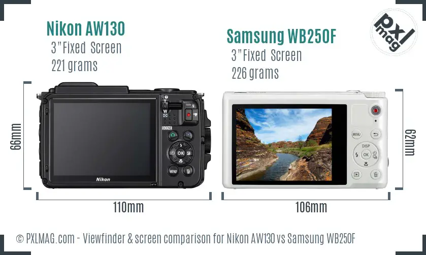 Nikon AW130 vs Samsung WB250F Screen and Viewfinder comparison