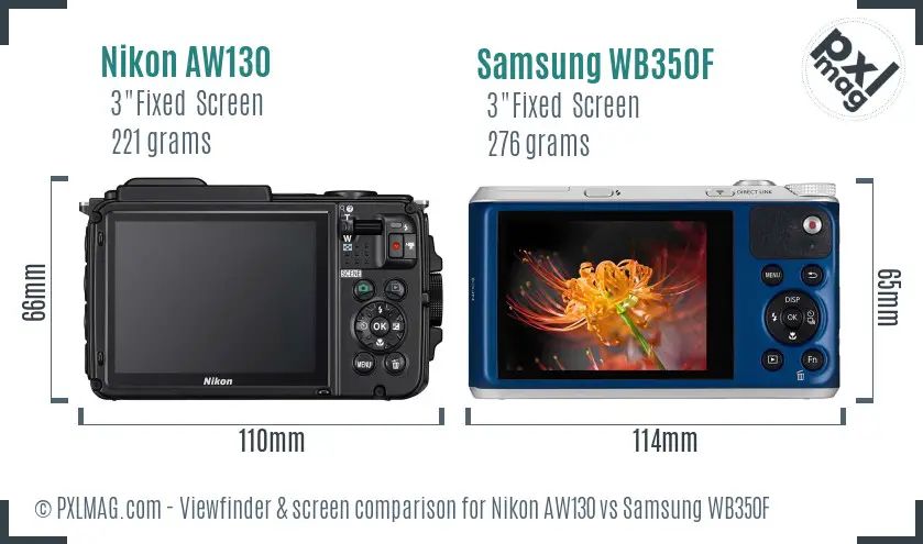 Nikon AW130 vs Samsung WB350F Screen and Viewfinder comparison