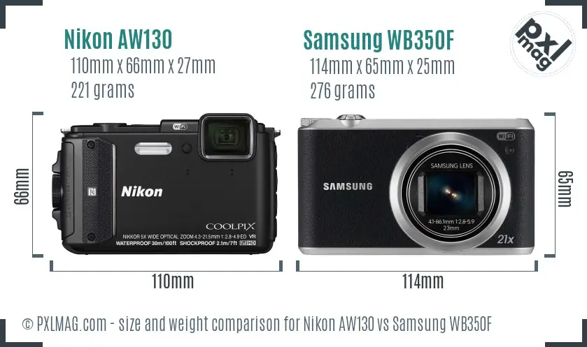 Nikon AW130 vs Samsung WB350F size comparison