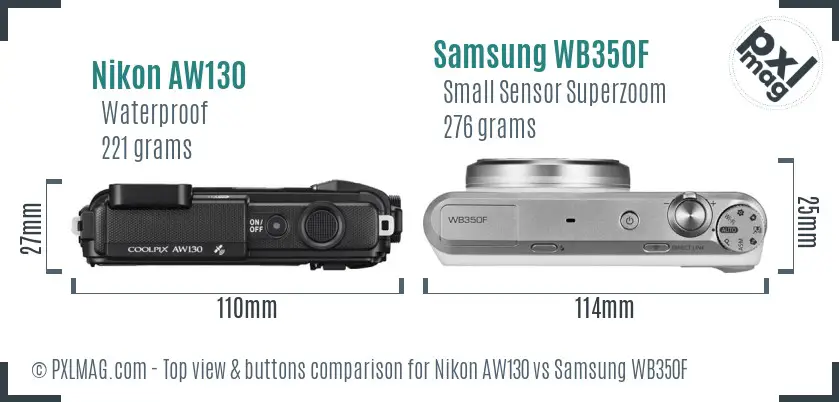 Nikon AW130 vs Samsung WB350F top view buttons comparison