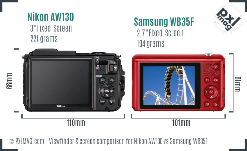 Nikon AW130 vs Samsung WB35F Screen and Viewfinder comparison