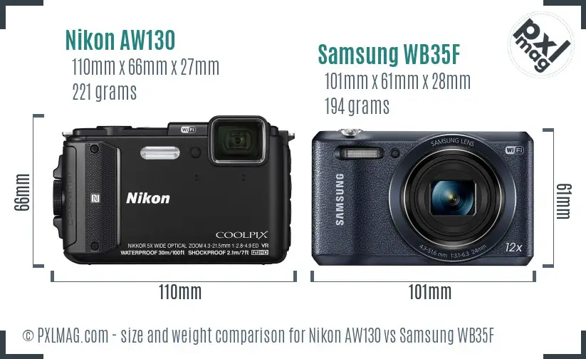 Nikon AW130 vs Samsung WB35F size comparison