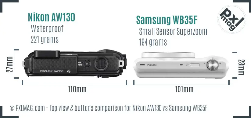 Nikon AW130 vs Samsung WB35F top view buttons comparison