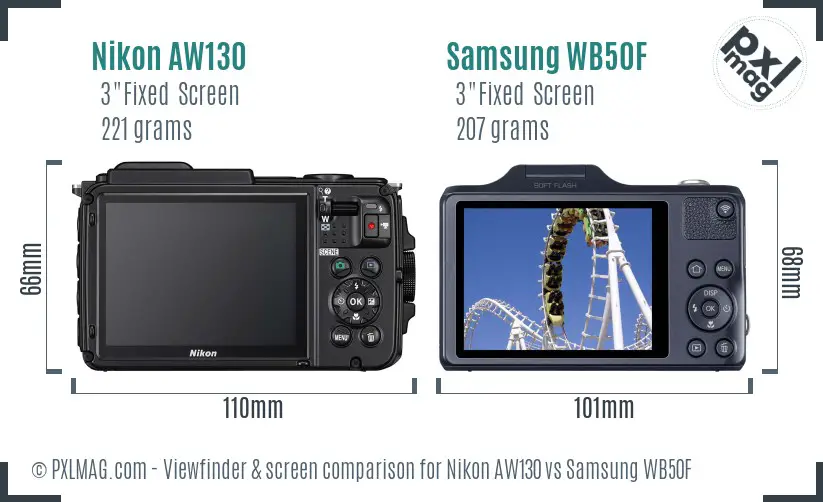 Nikon AW130 vs Samsung WB50F Screen and Viewfinder comparison