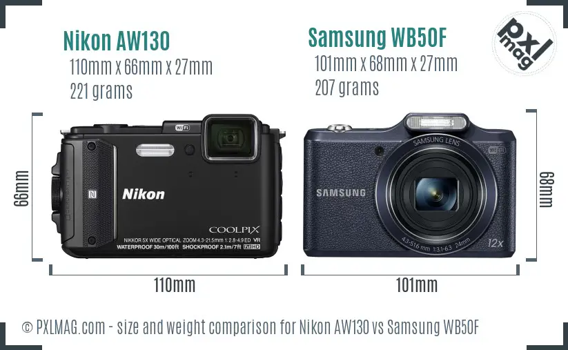 Nikon AW130 vs Samsung WB50F size comparison