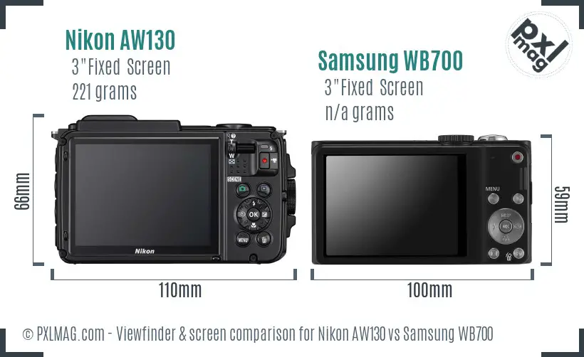 Nikon AW130 vs Samsung WB700 Screen and Viewfinder comparison
