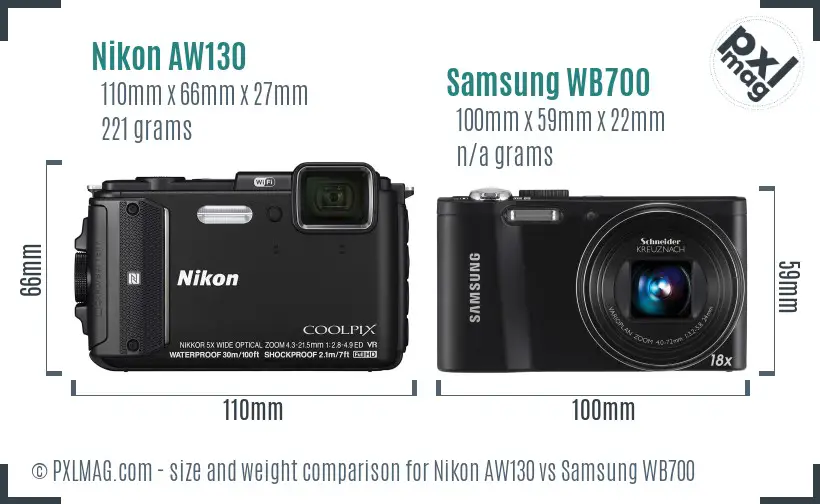 Nikon AW130 vs Samsung WB700 size comparison